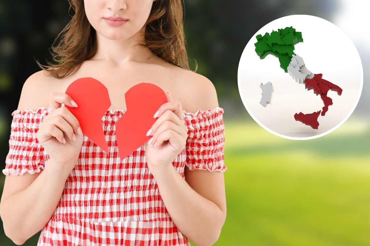 ragazza con cuore spezzato e cartina italia